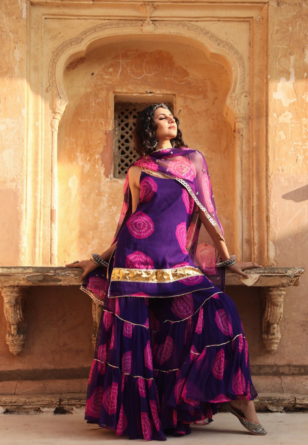 SHINAZ PURPLE GEORGETTE SHARARA SET