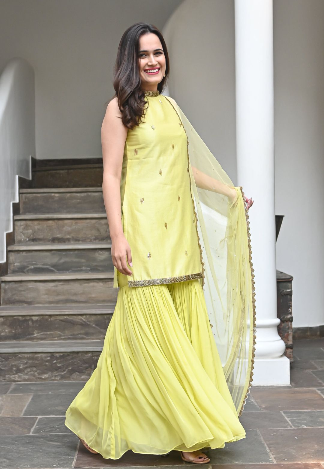 SAKINA LEMON YELLOW CHANDERI SHARARA SET