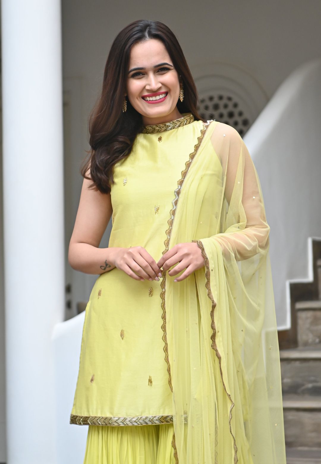 SAKINA LEMON YELLOW CHANDERI SHARARA SET