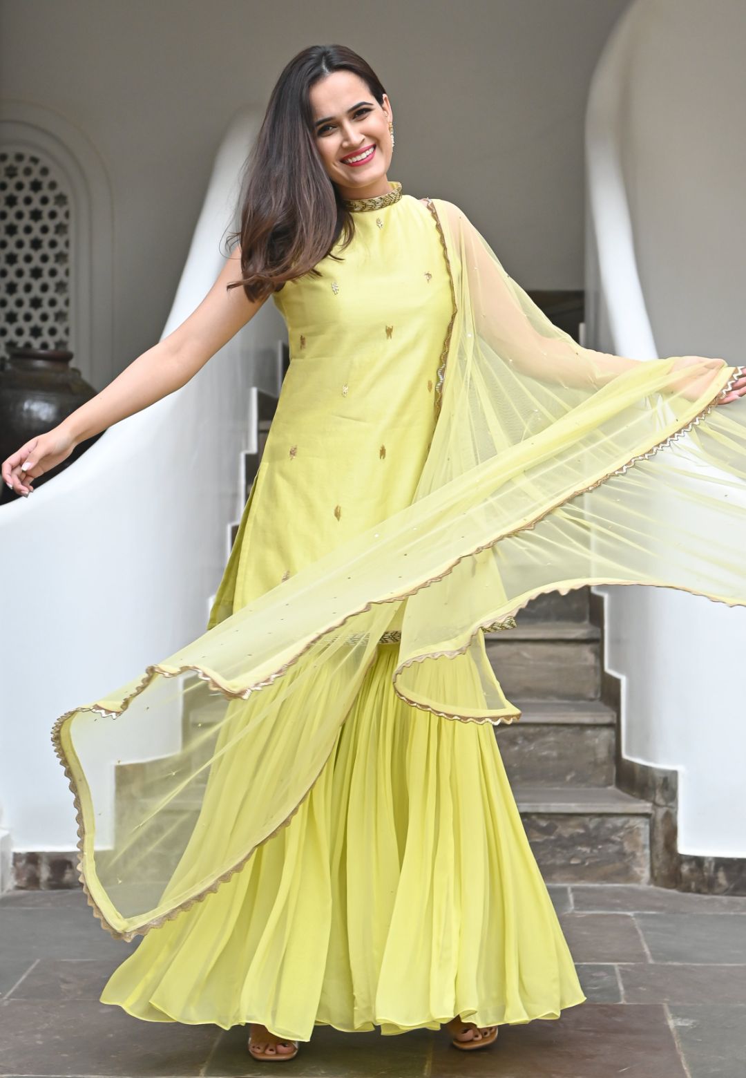 SAKINA LEMON YELLOW CHANDERI SHARARA SET