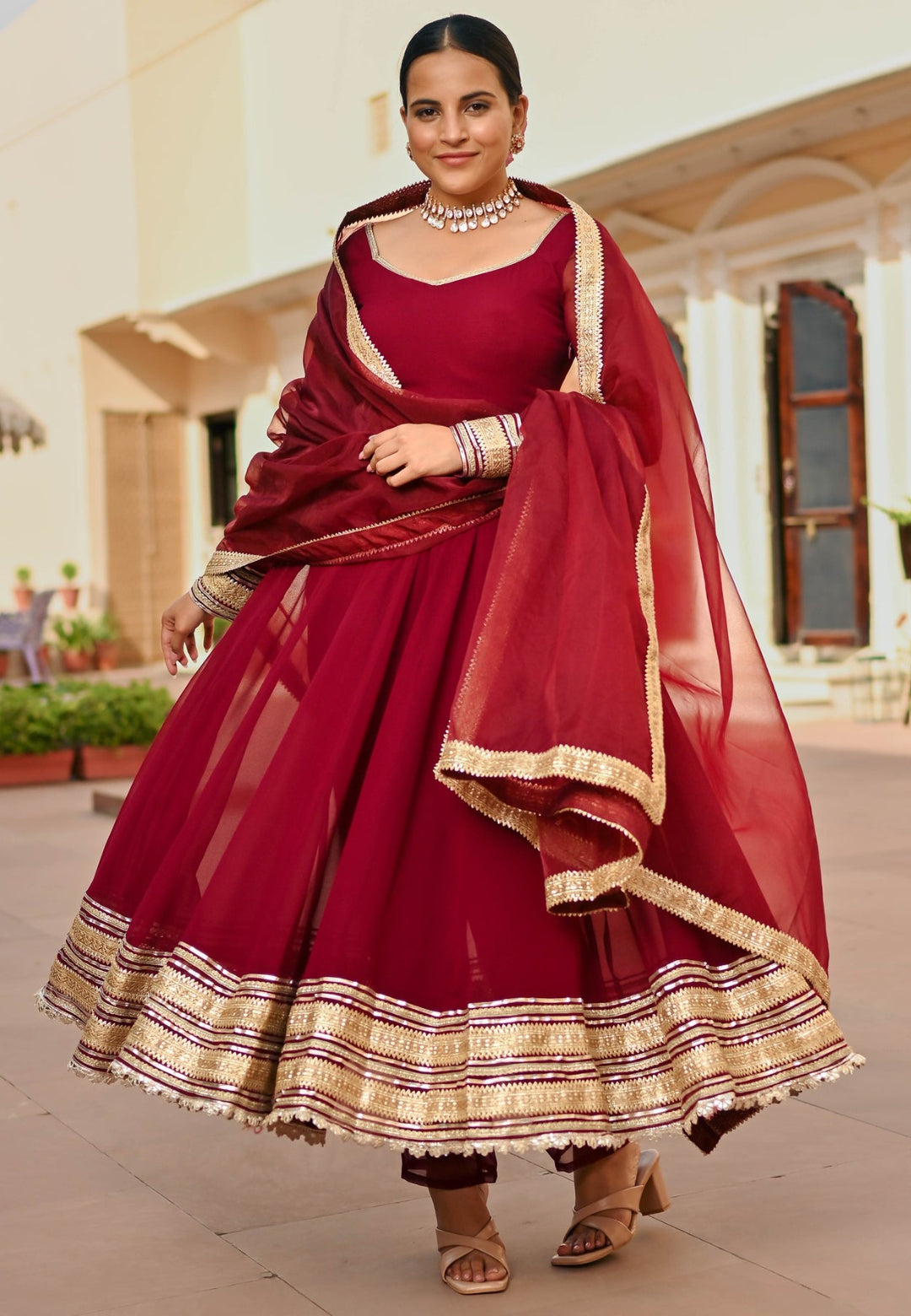 BURGANDY MAROON GEORGETTE ANARKALI SUIT SET