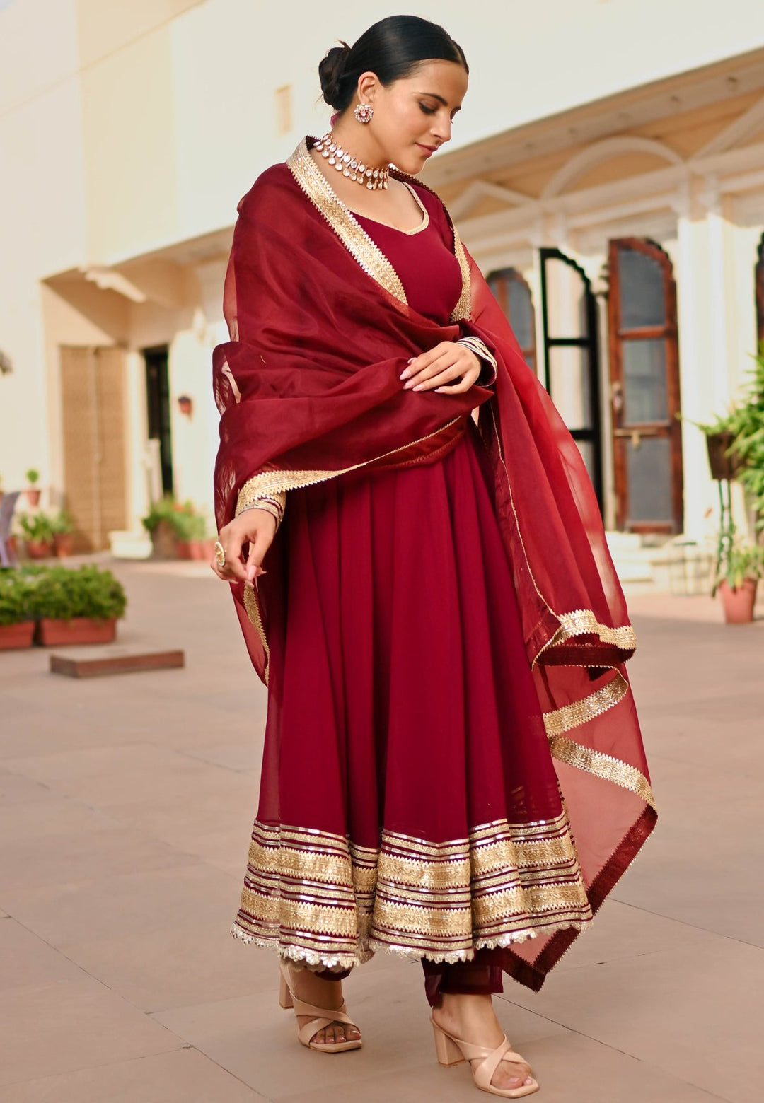 BURGANDY MAROON GEORGETTE ANARKALI SUIT SET