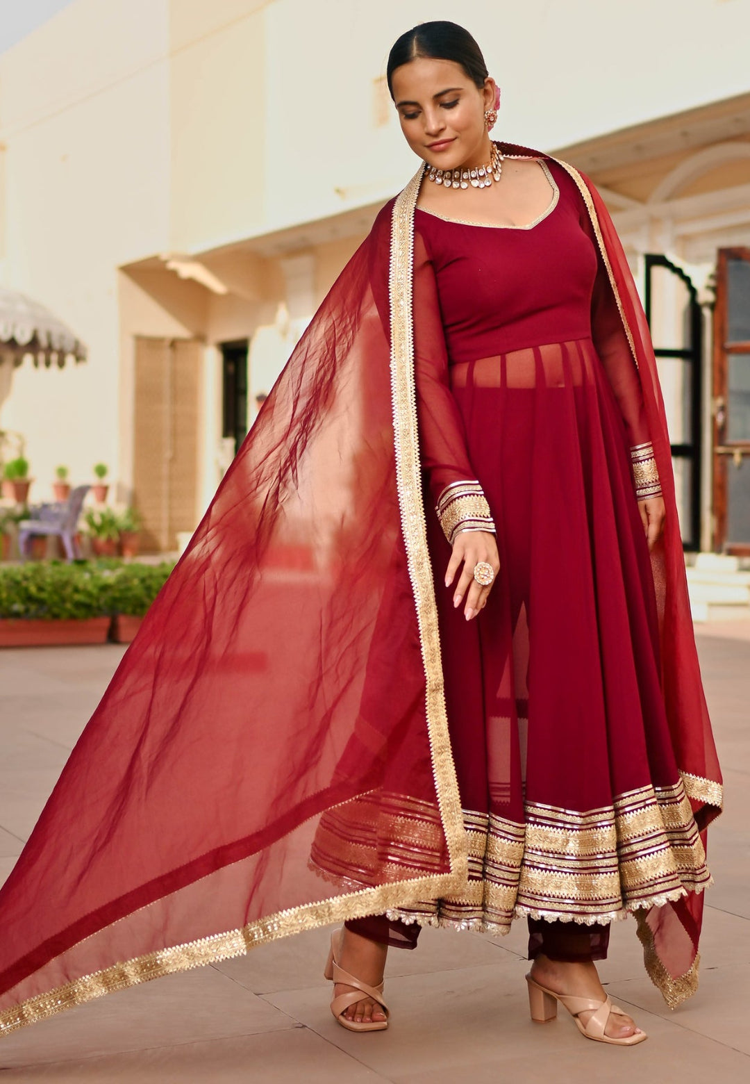 BURGANDY MAROON GEORGETTE ANARKALI SUIT SET