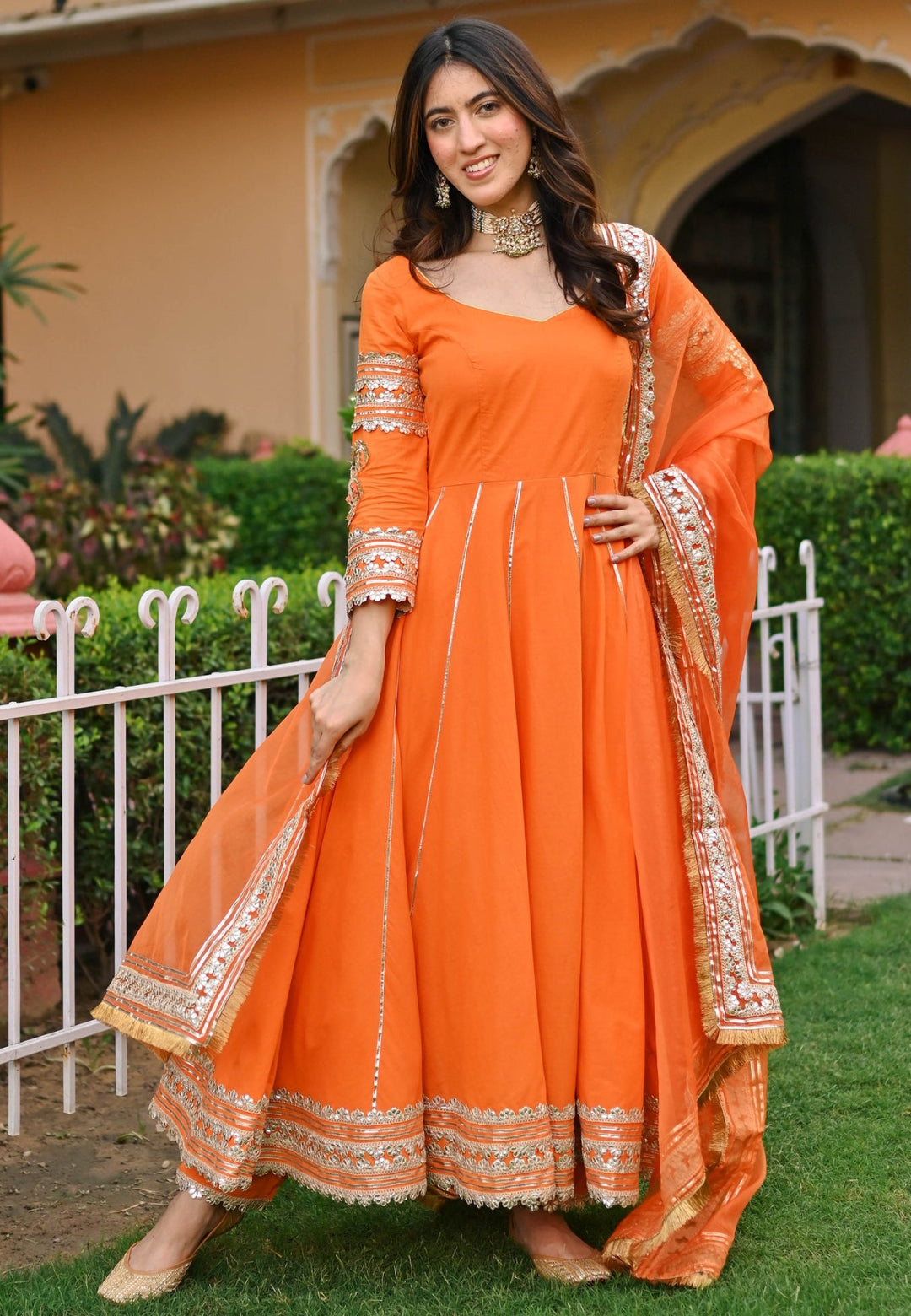ORANGE PAISLEY GOTA COTTON ANARKALI SET