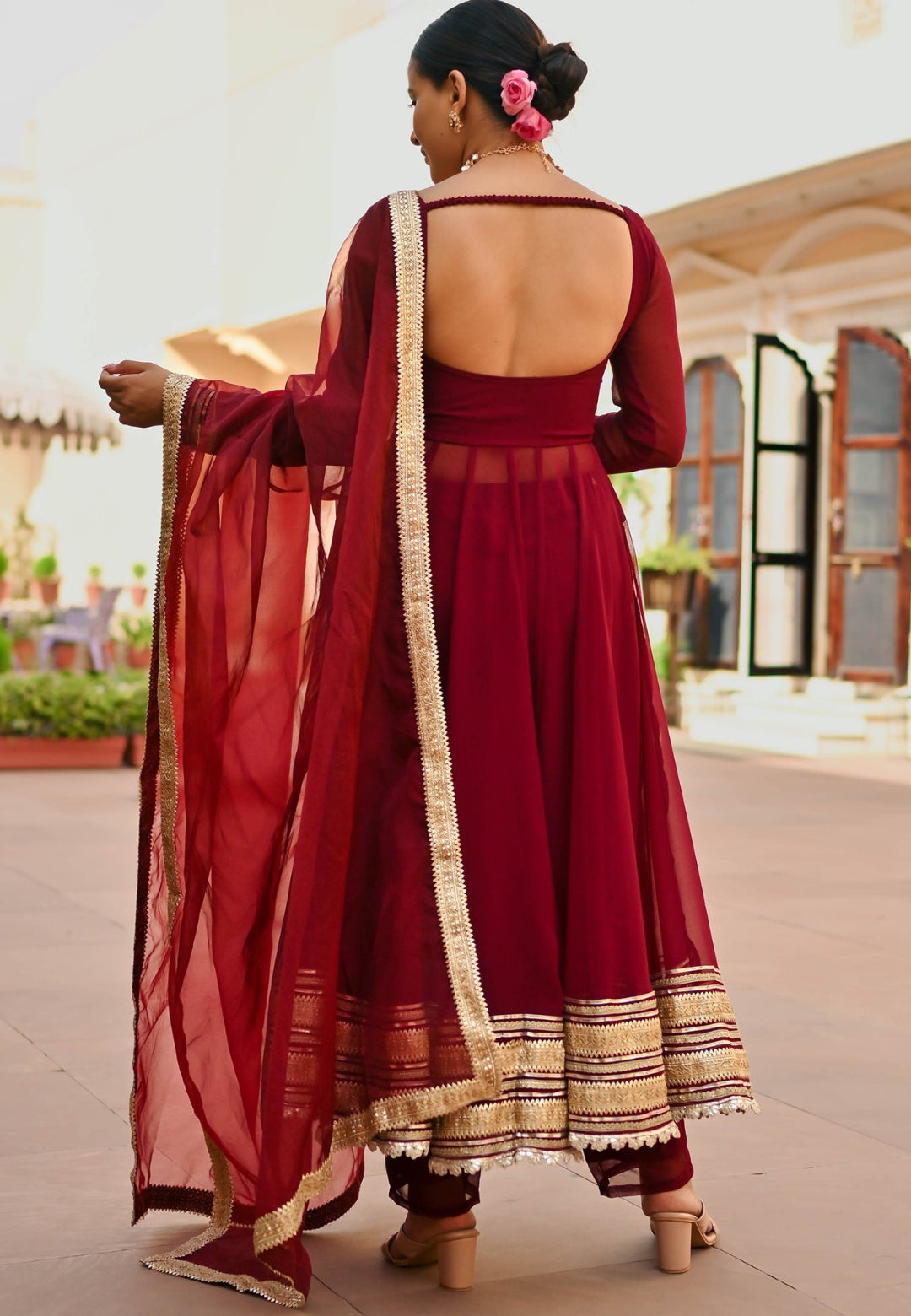 BURGANDY MAROON GEORGETTE ANARKALI SUIT SET