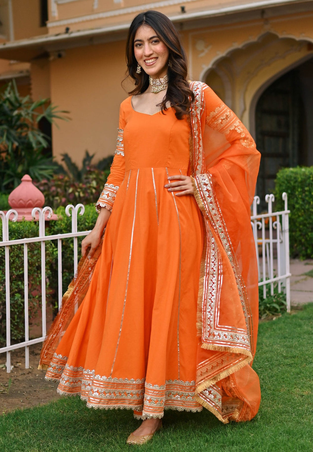 ORANGE PAISLEY GOTA COTTON ANARKALI SET