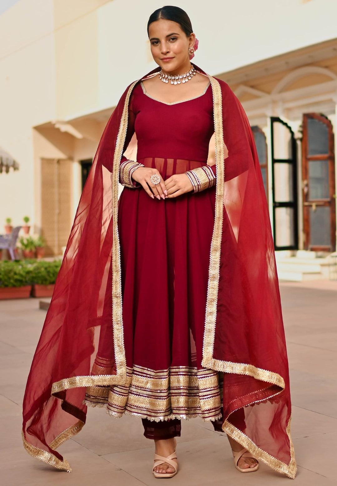 BURGANDY MAROON GEORGETTE ANARKALI SUIT SET