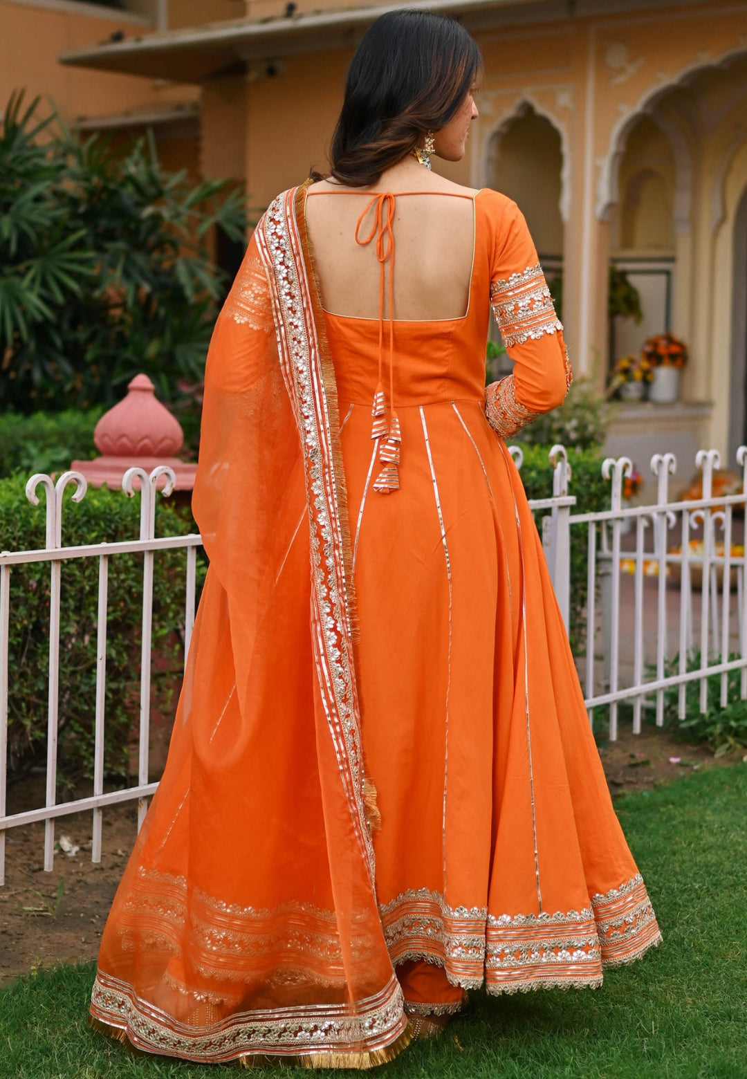 ORANGE PAISLEY GOTA COTTON ANARKALI SET