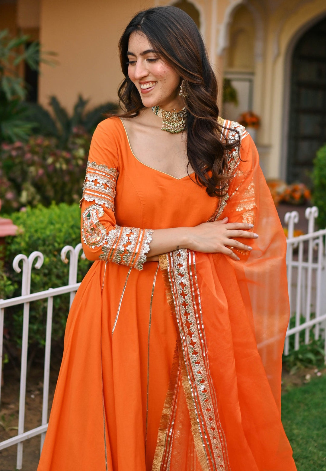 ORANGE PAISLEY GOTA COTTON ANARKALI SET