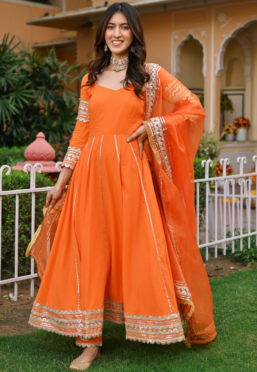 ORANGE PAISLEY GOTA COTTON ANARKALI SET