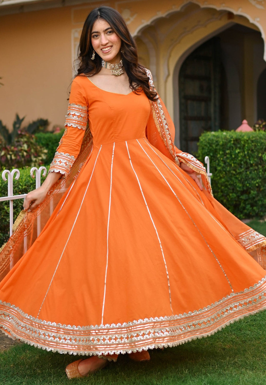 ORANGE PAISLEY GOTA COTTON ANARKALI SET