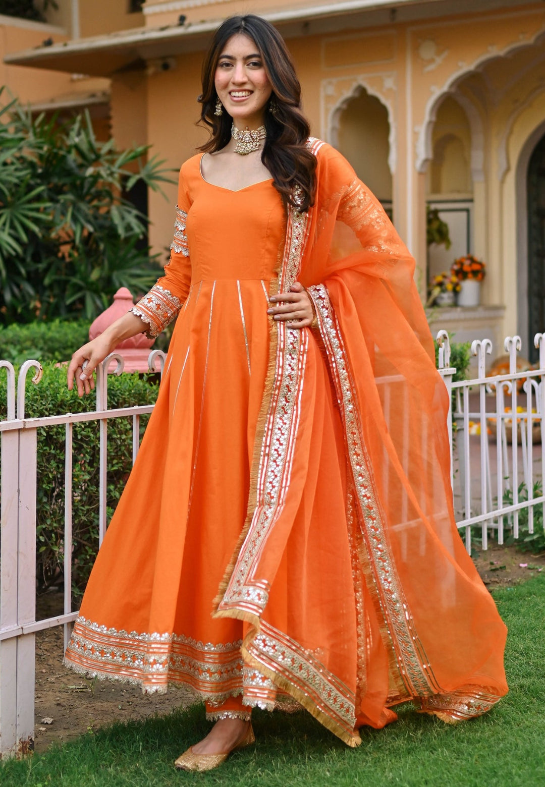ORANGE PAISLEY GOTA COTTON ANARKALI SET
