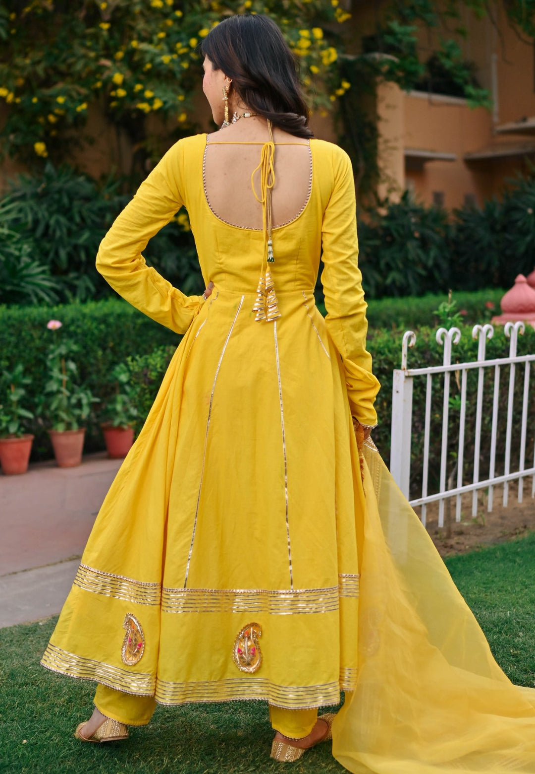 YELLOW PAISLEY GOTA COTTON ANARKALI SET