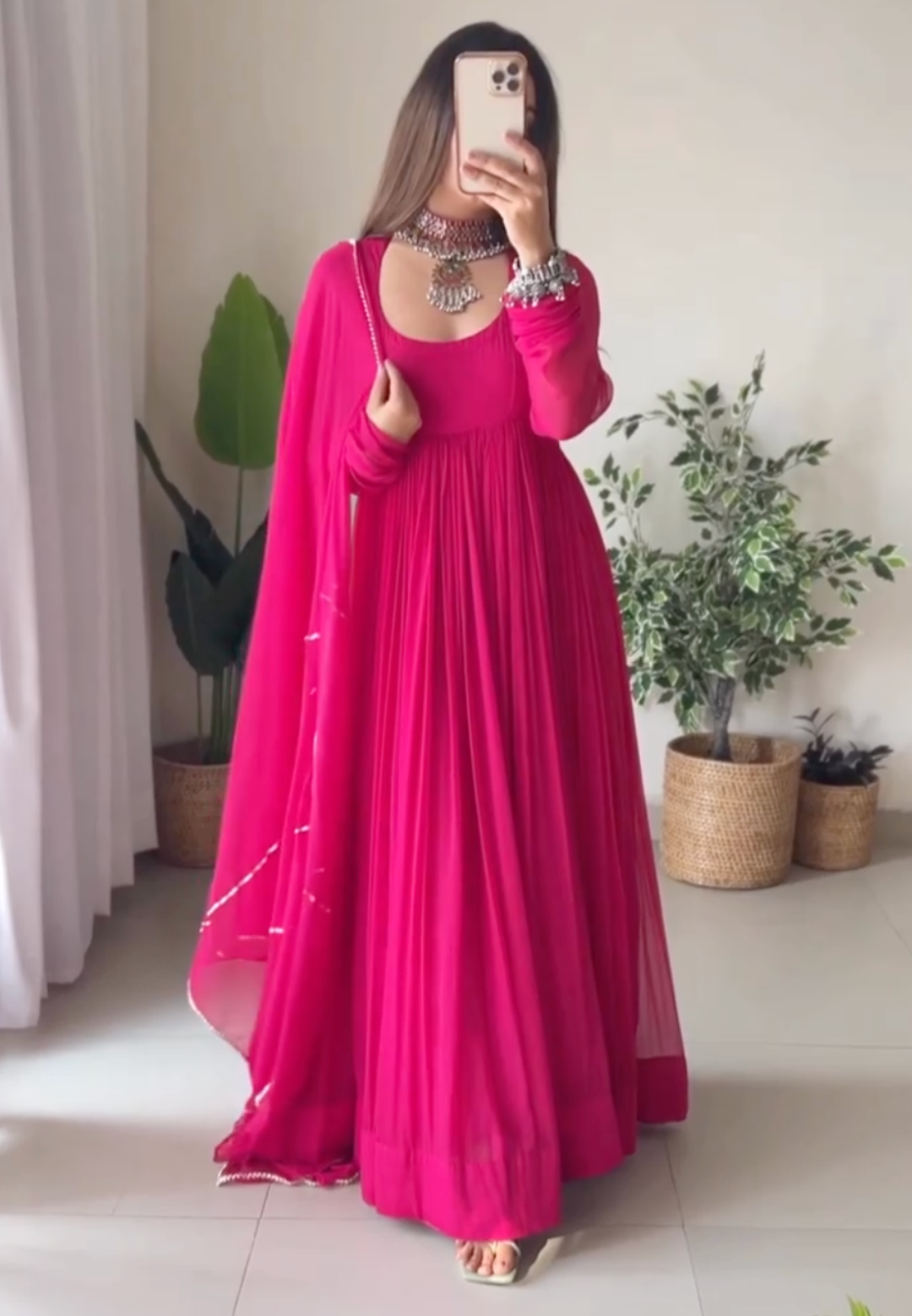 PINK LUSH CHIFFON ANARKALI SET
