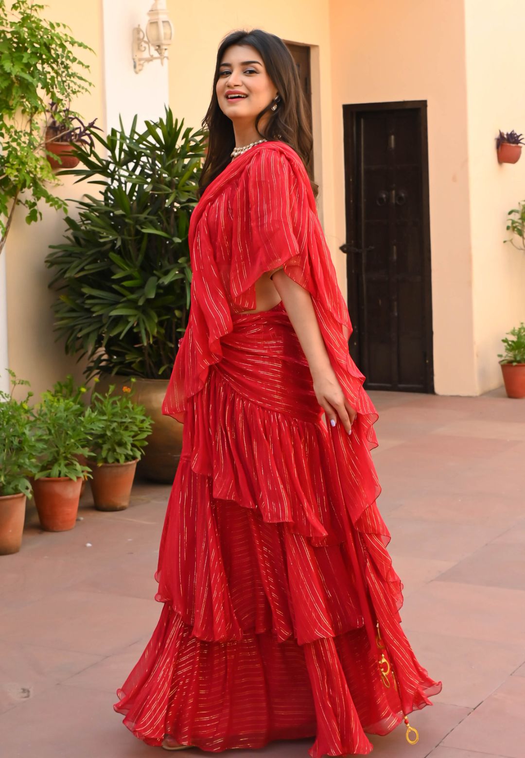 RED ROSSO LUREX DRAPED SAREE