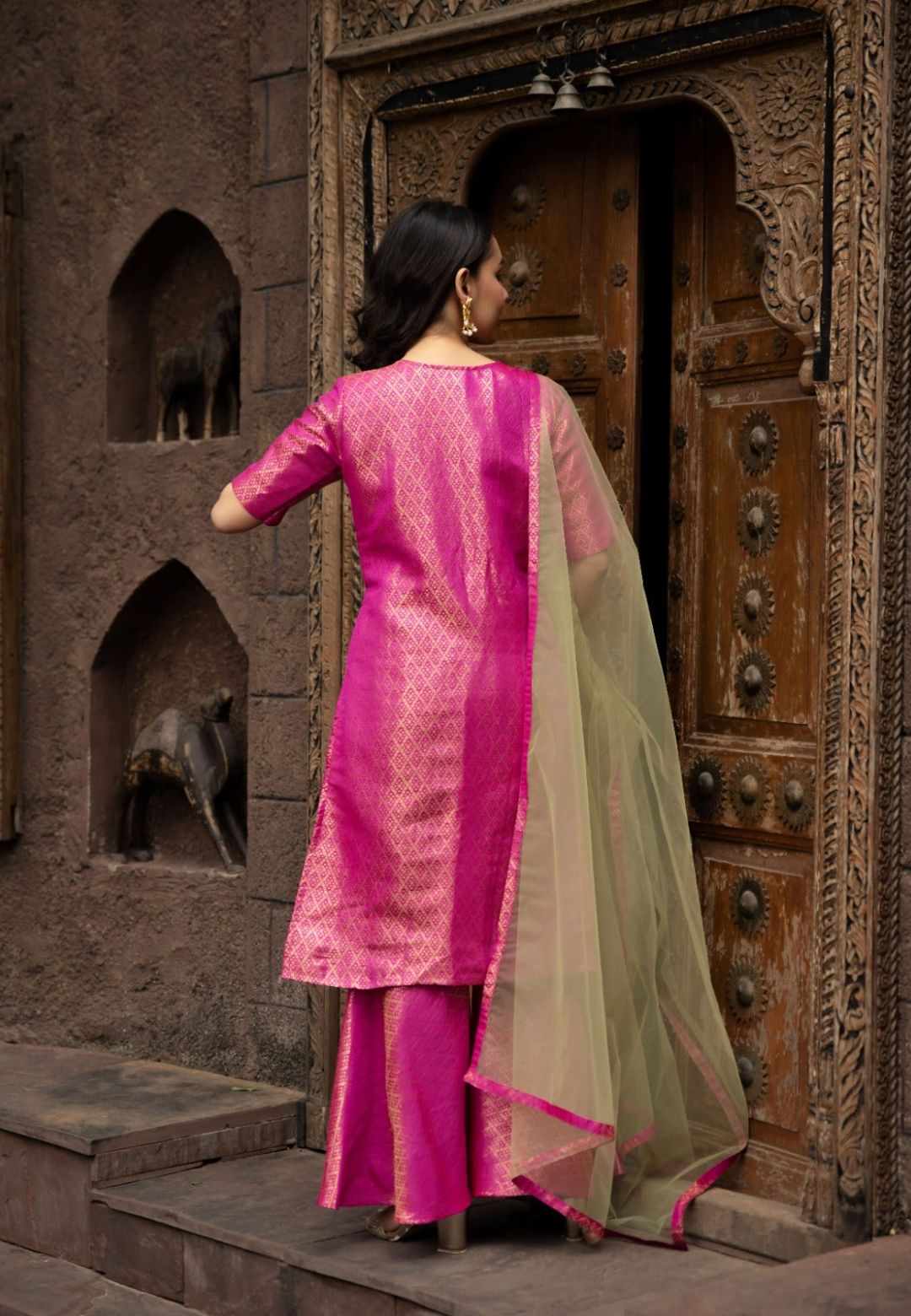 PINK BANARAS SOFT SILK KURTA SET