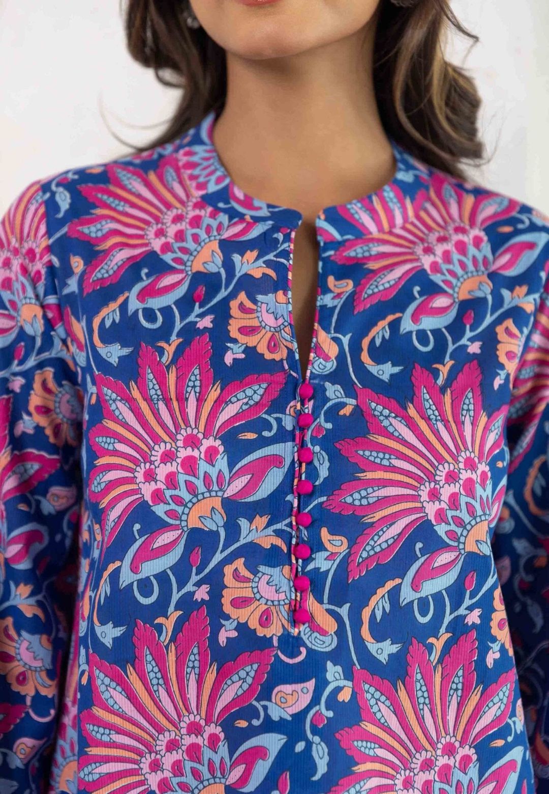 BLUE FLORAL COOORD COTTON KURTA SET