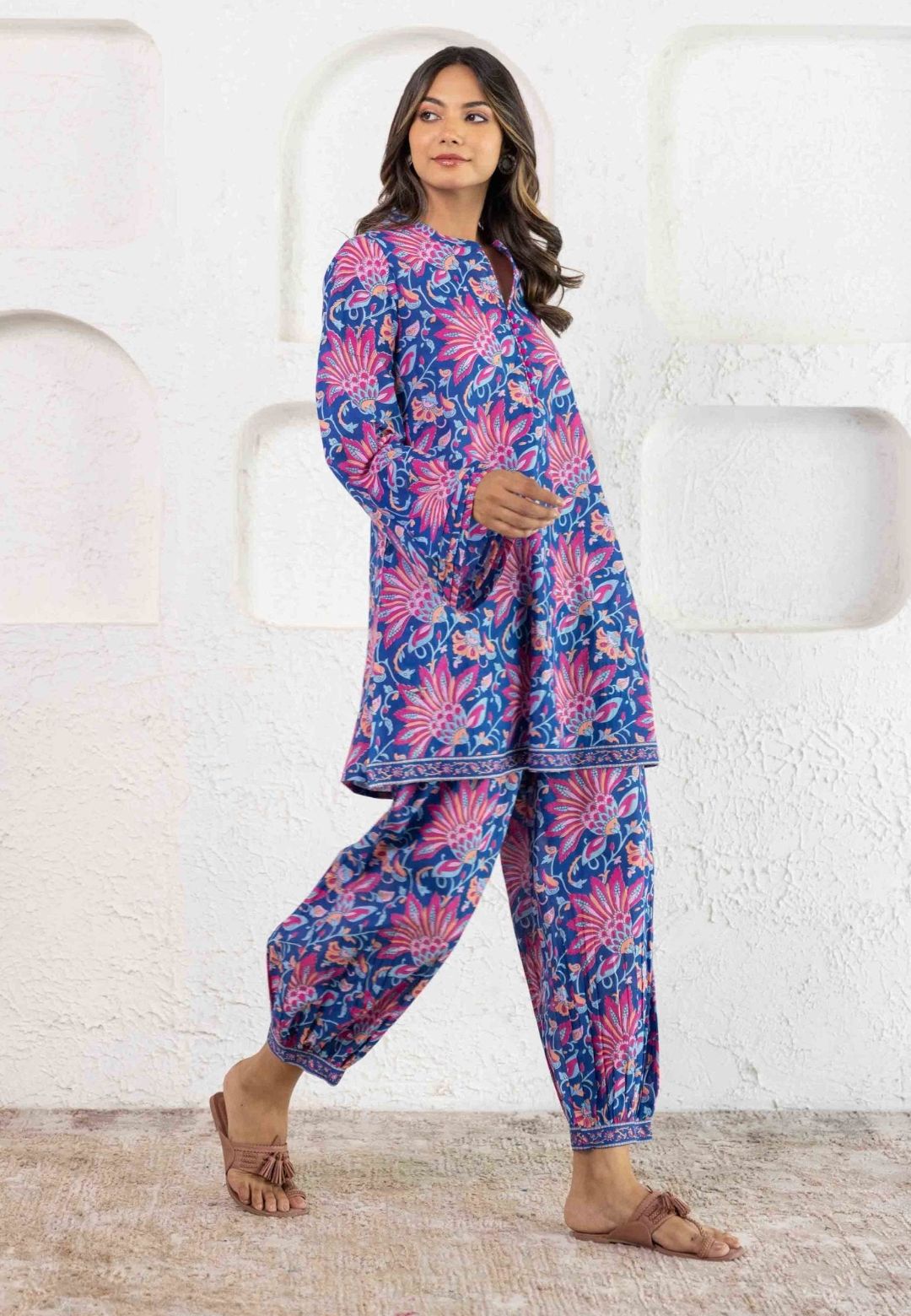 BLUE FLORAL COOORD COTTON KURTA SET