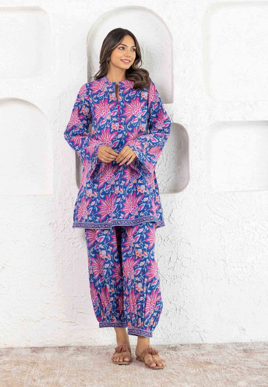 BLUE FLORAL COOORD COTTON KURTA SET