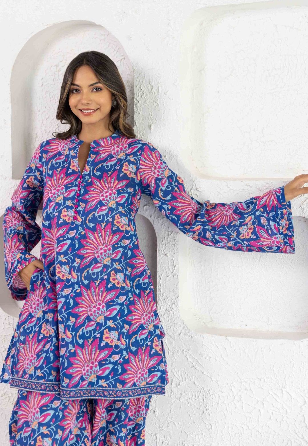 BLUE FLORAL COOORD COTTON KURTA SET