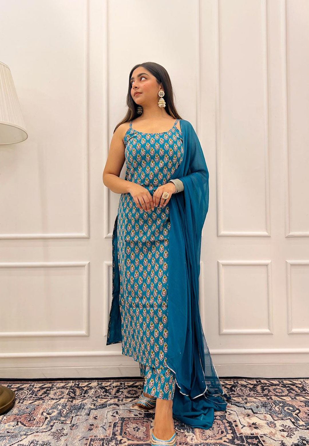 NEELA BLUE HANDBLOCKED COTTON SUIT SET