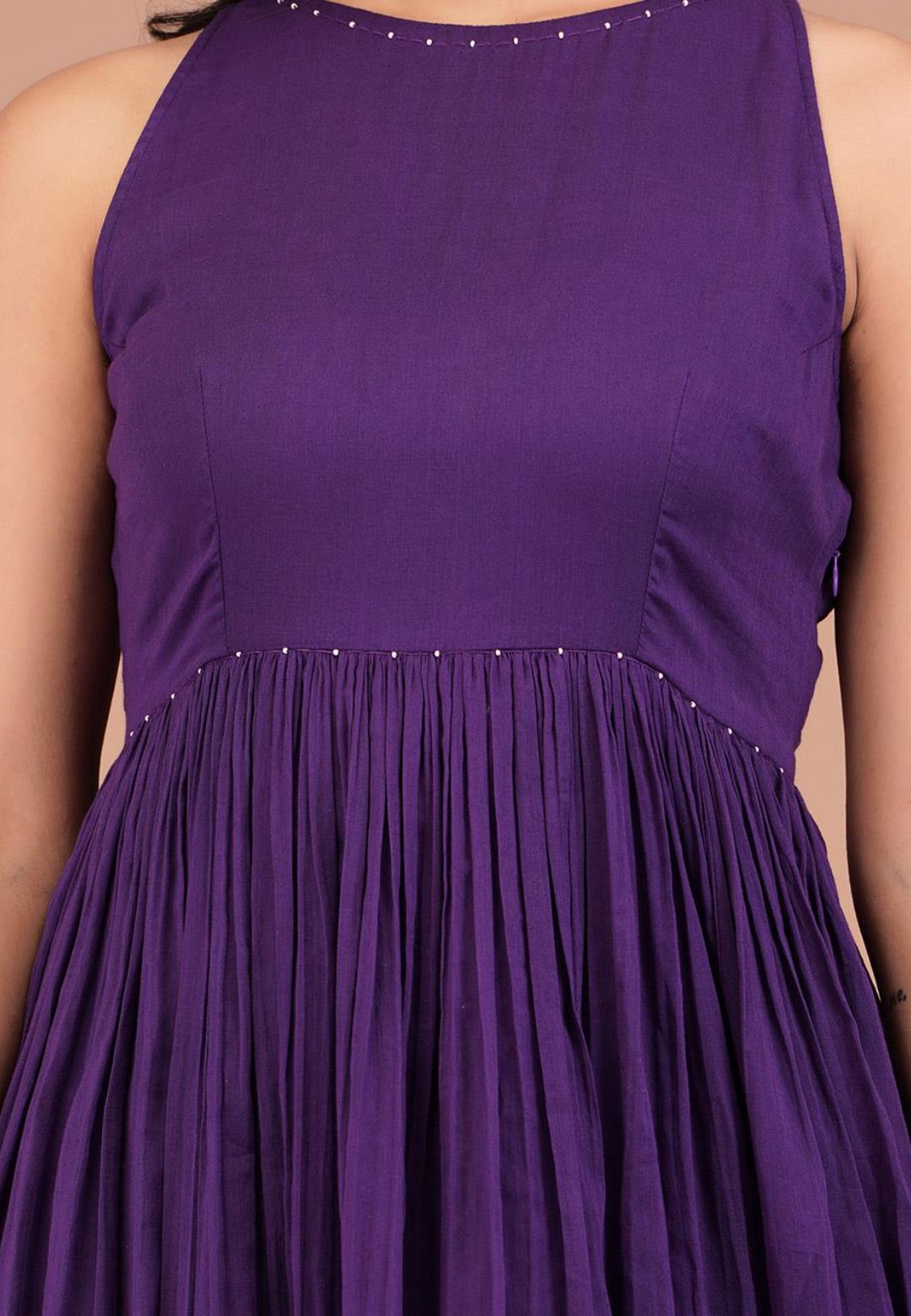 PURPLE HALTER NECK COTTON MUL SUIT SET