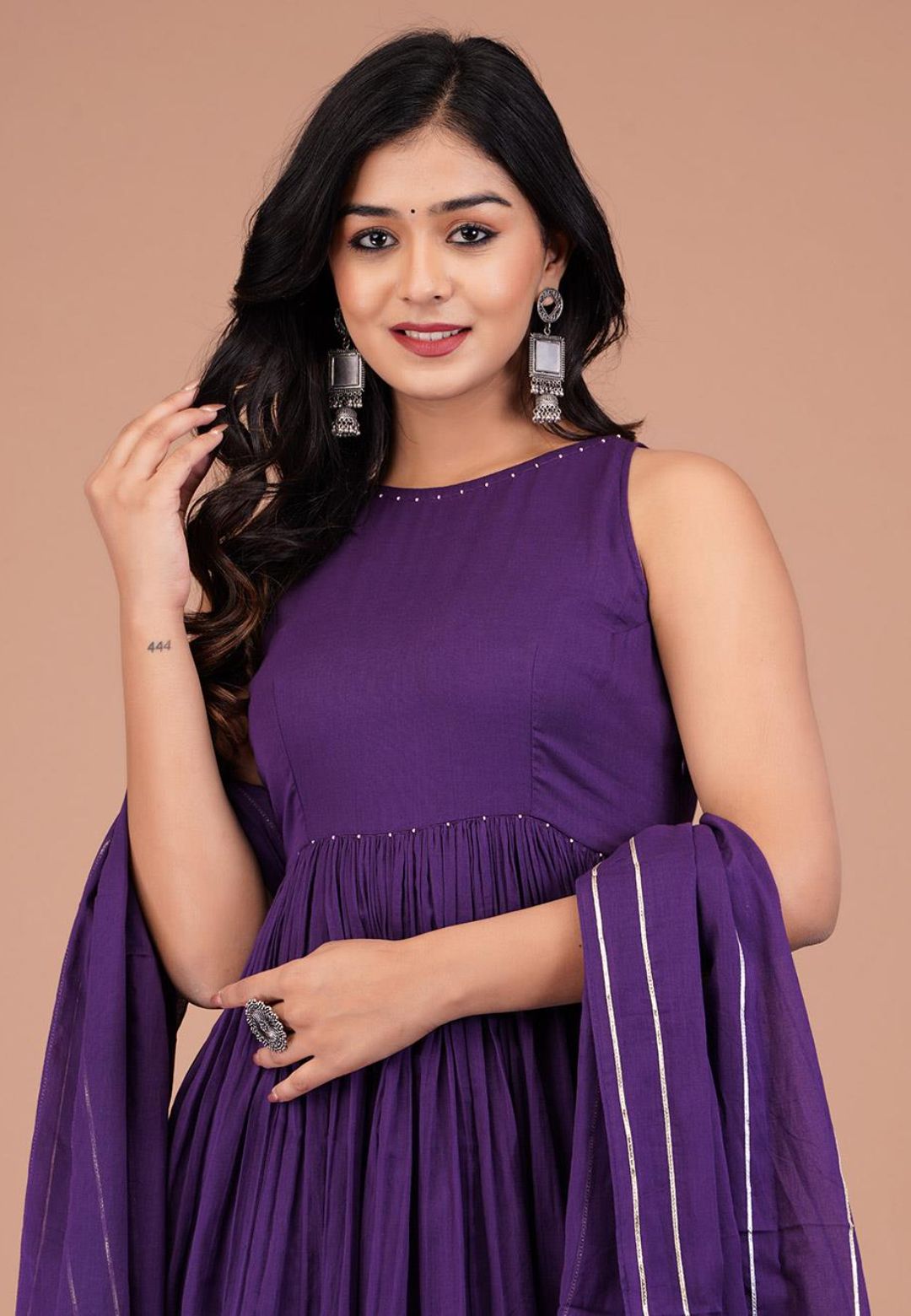 PURPLE HALTER NECK COTTON MUL SUIT SET