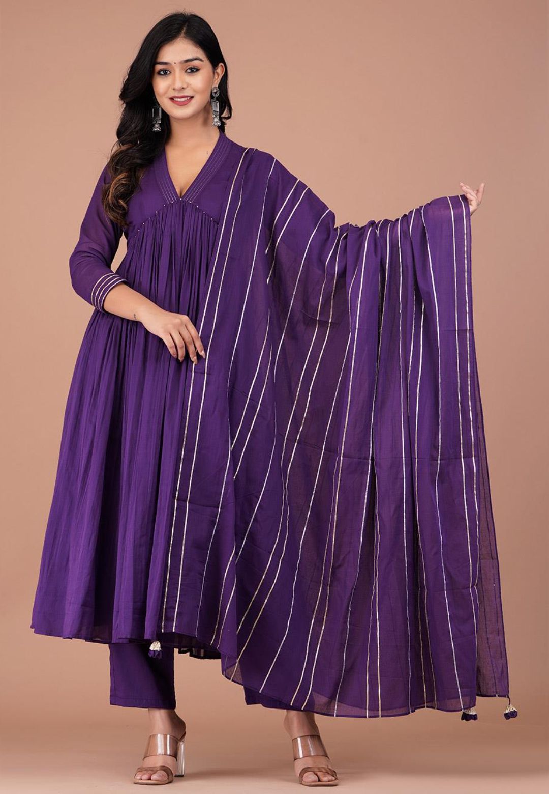 PURPLE ALLURE V NECK ANARKALI SUIT SET