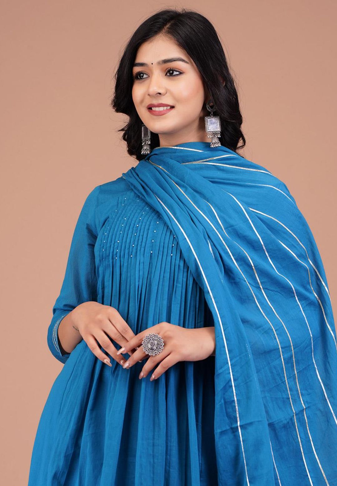 JADE TEAL PINTUCK ANARKALI SUIT SET