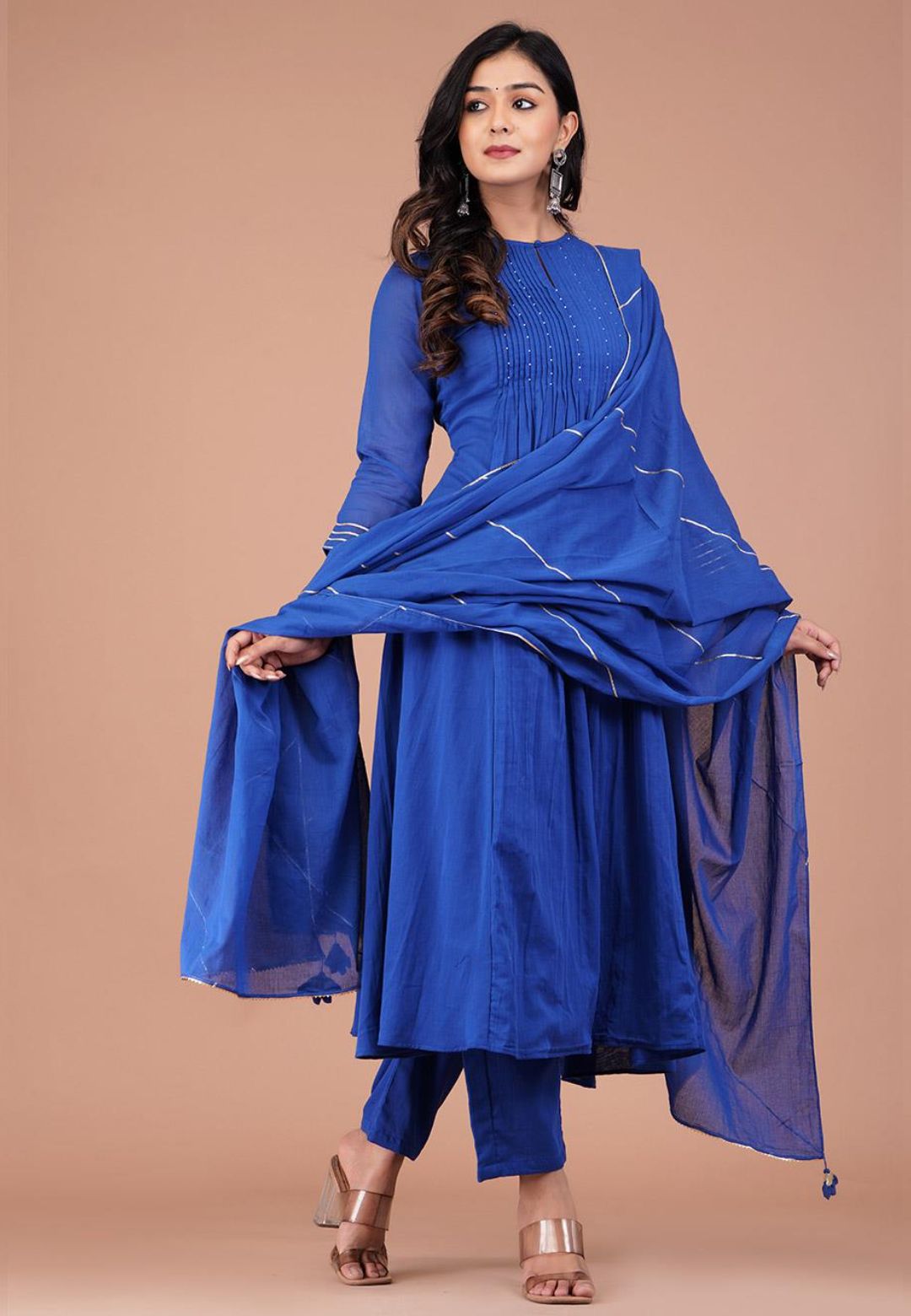EYGPTIAN BLUE PINTUCK ANARKALI SUIT SET