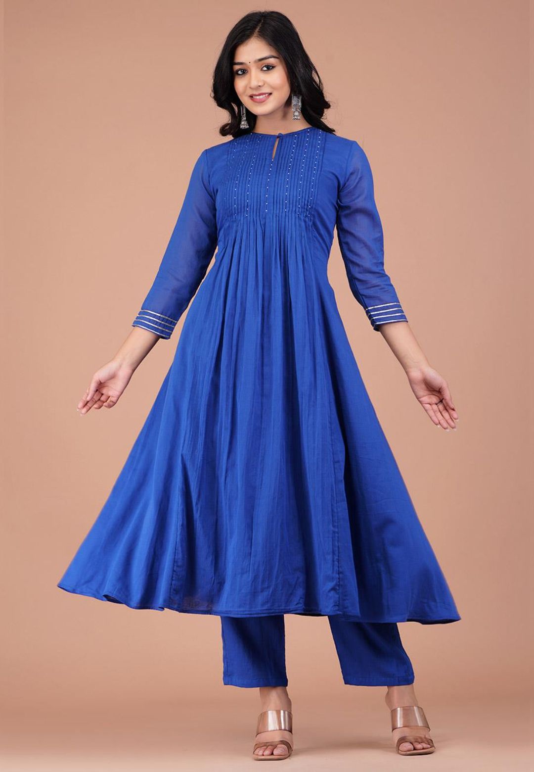 EYGPTIAN BLUE PINTUCK ANARKALI SUIT SET