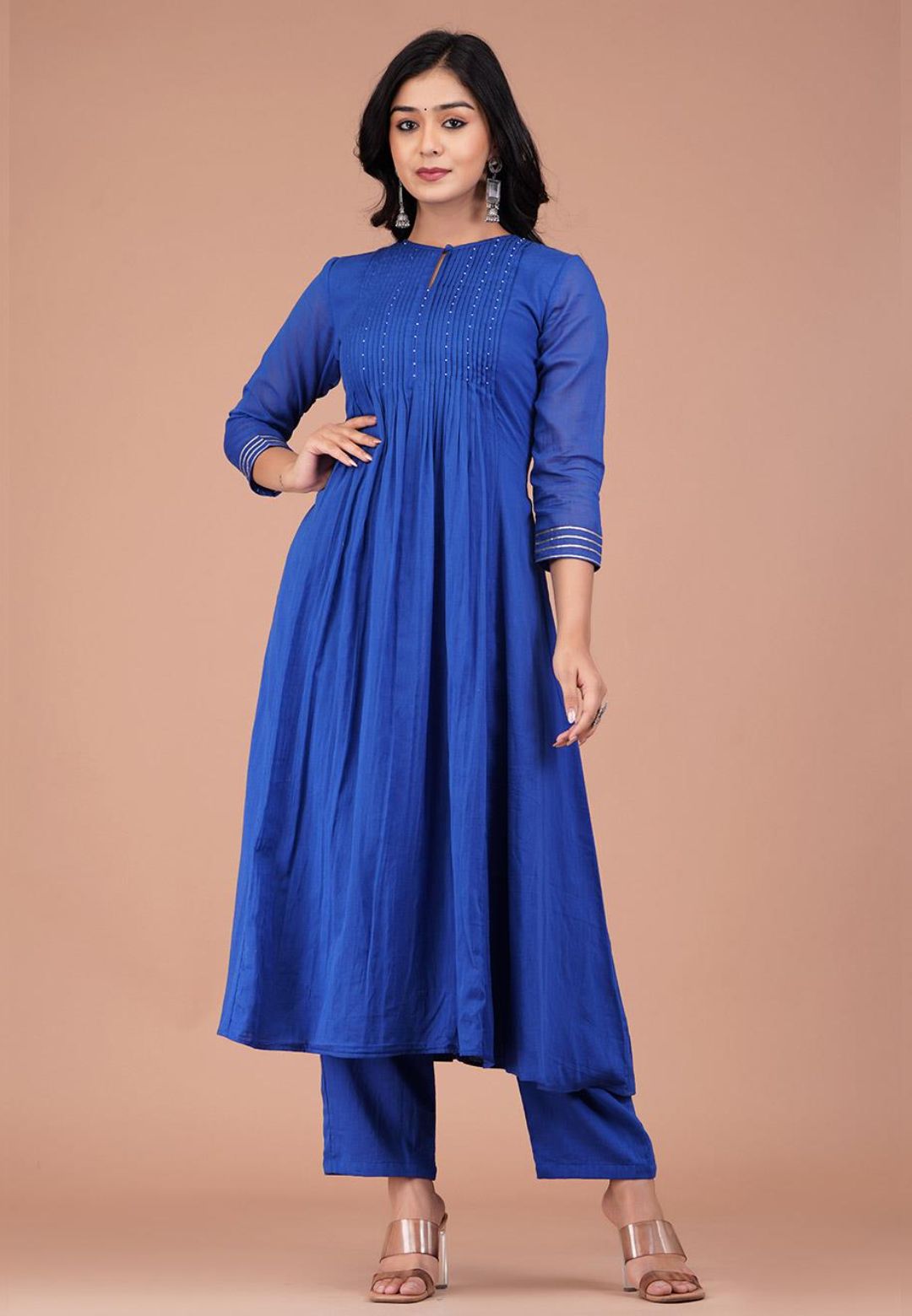 EYGPTIAN BLUE PINTUCK ANARKALI SUIT SET