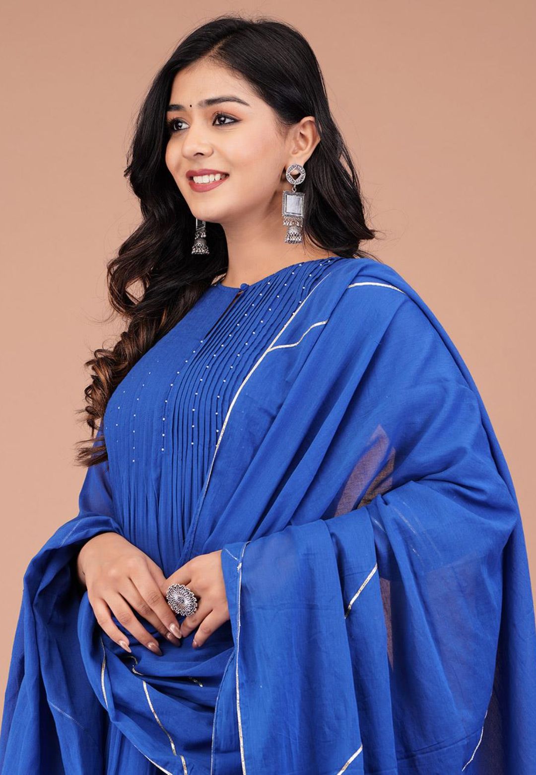 EYGPTIAN BLUE PINTUCK ANARKALI SUIT SET