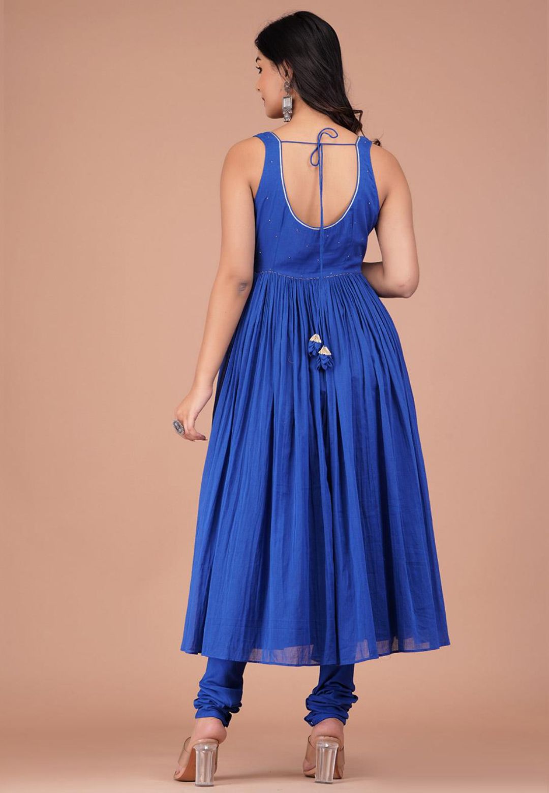 BLUE SLEEVELESS COTTON MUL ANARKALI SUIT SET