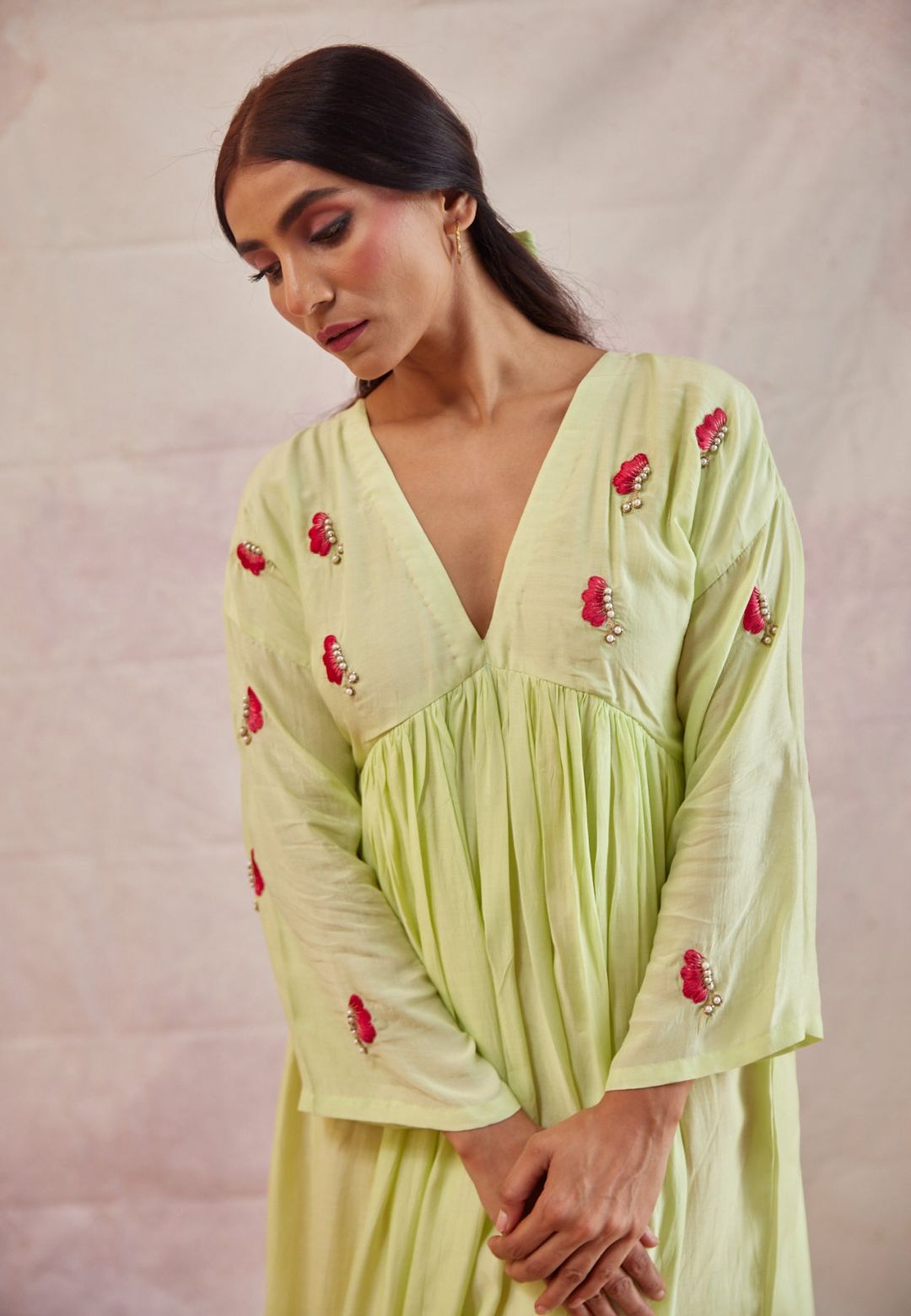 LIME TITLI COTTON SILK BUTTERFLY KURTA SET
