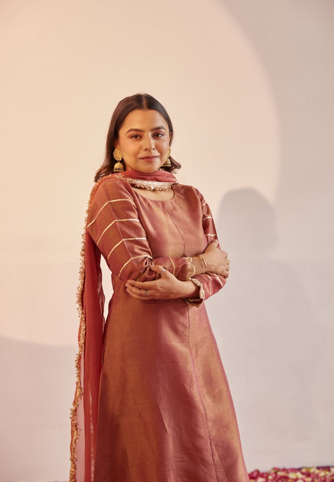 ROSY GOLD TISSUE SILK SUIT SET