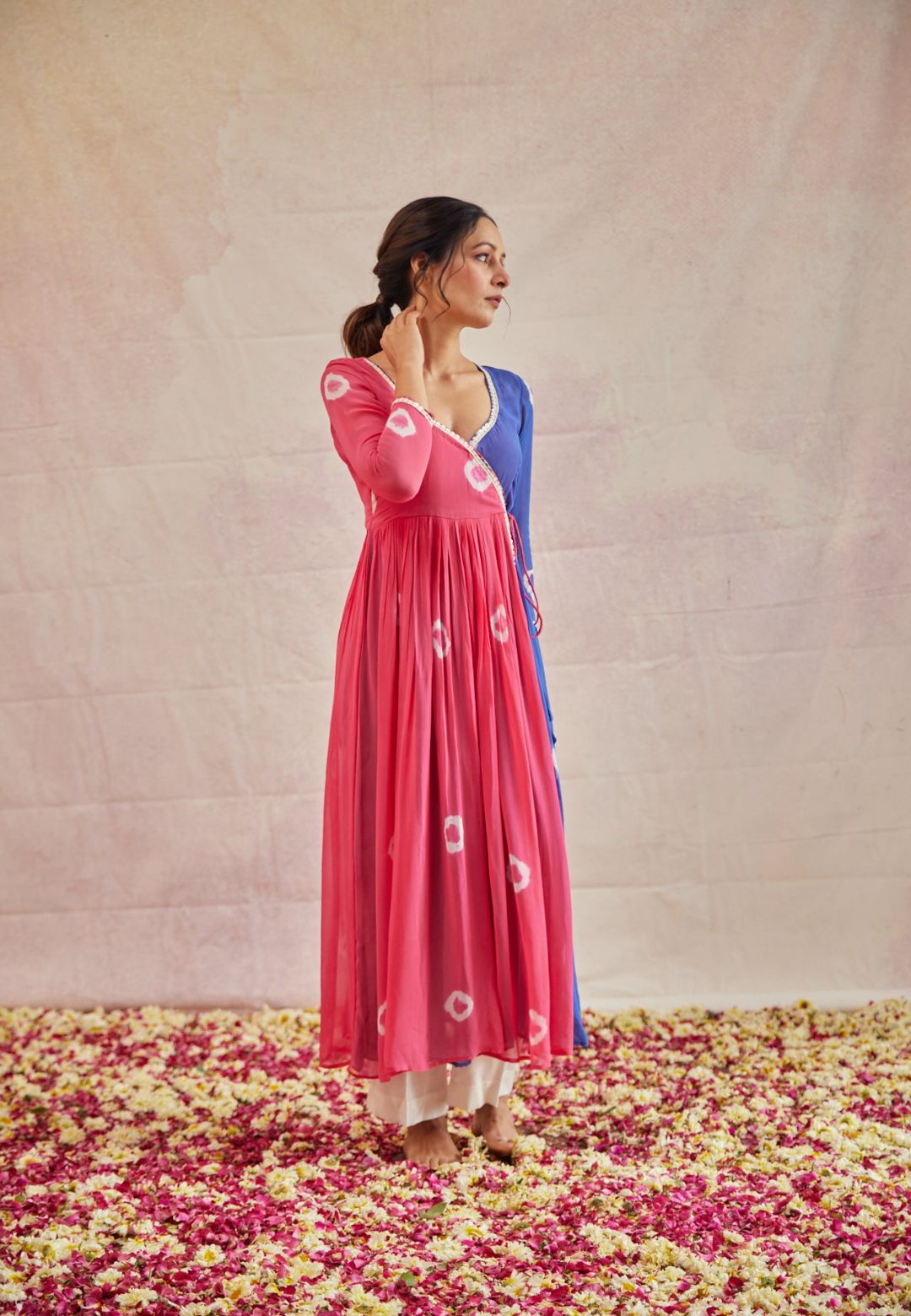 ROSY BLUE SHIBORI ANRAKALI KURTA SET