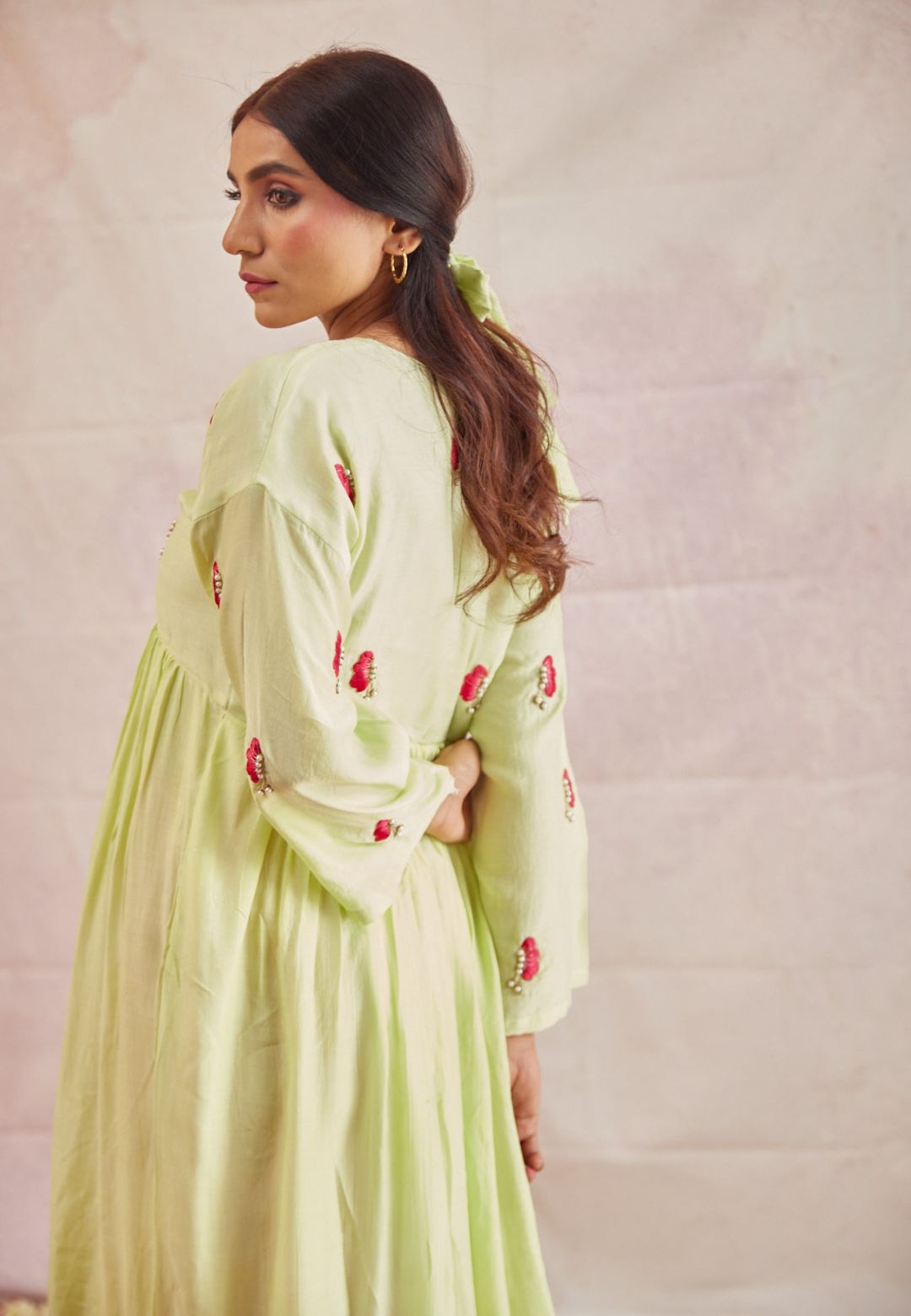 LIME TITLI COTTON SILK BUTTERFLY KURTA SET