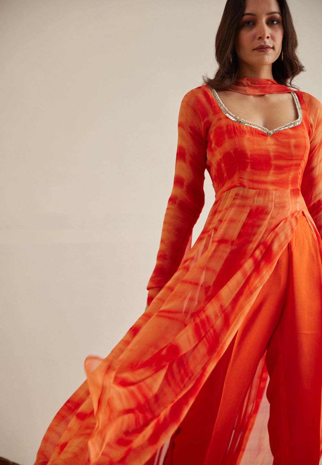 DEEP ORANGE SUNRISE SHIBORI SUIT SET