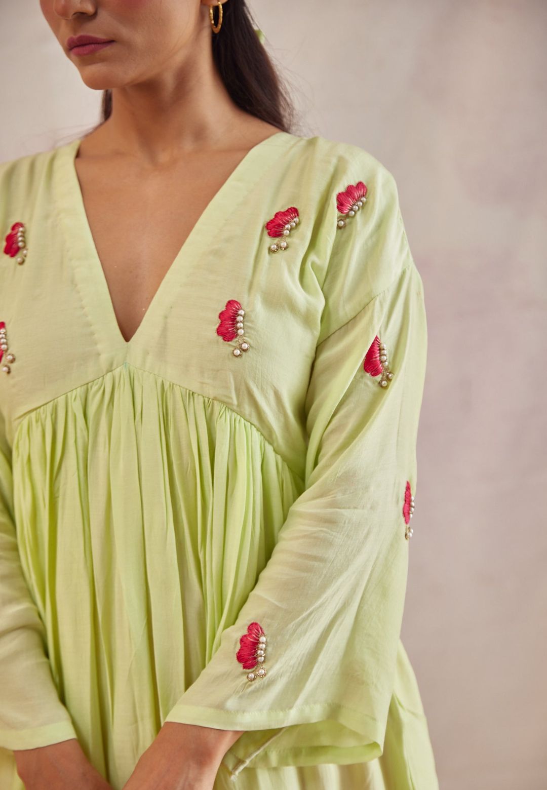 LIME TITLI COTTON SILK BUTTERFLY KURTA SET