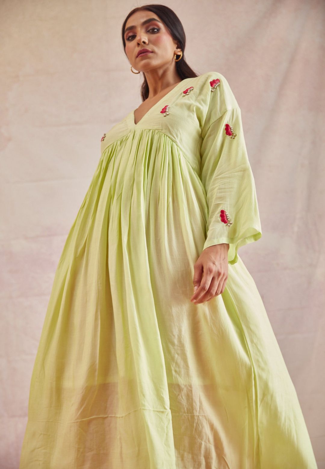 LIME TITLI COTTON SILK BUTTERFLY KURTA SET