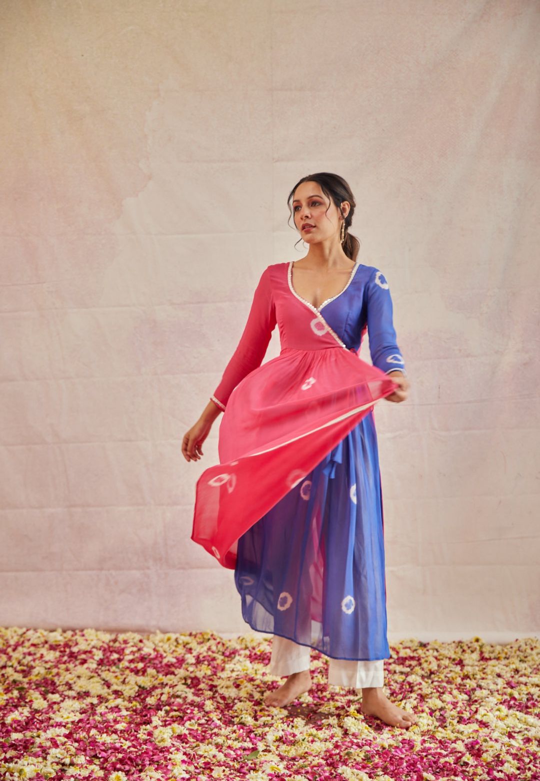 ROSY BLUE SHIBORI ANRAKALI KURTA SET