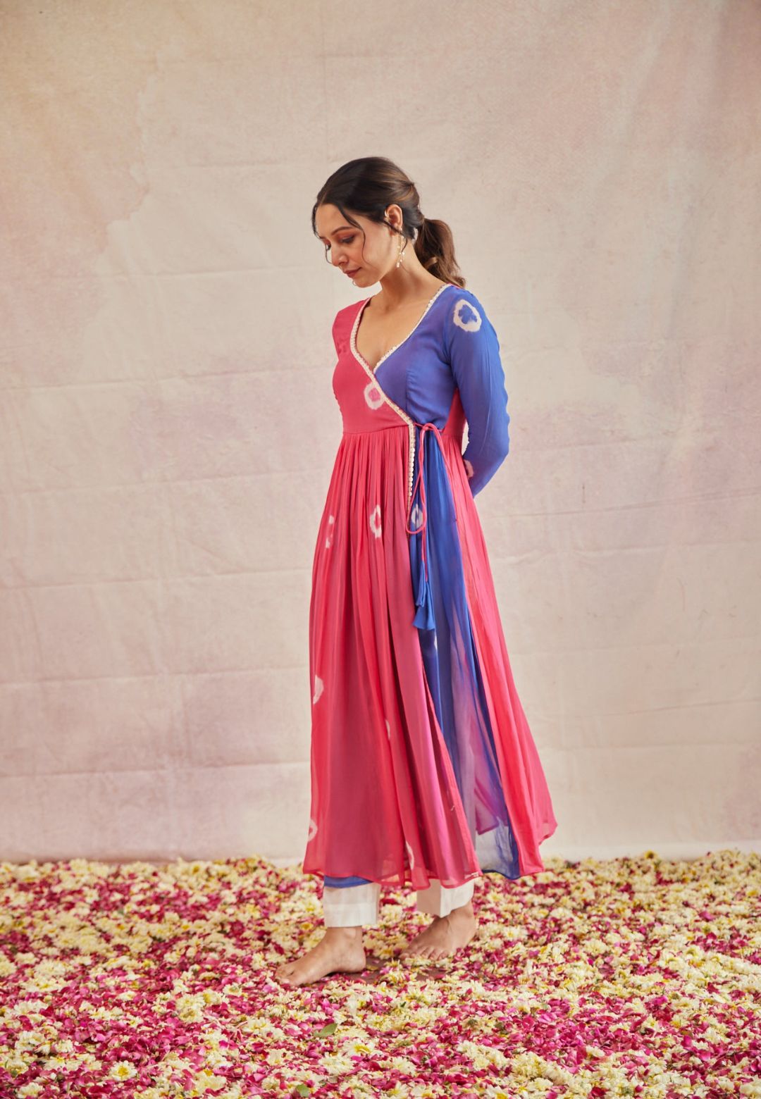 ROSY BLUE SHIBORI ANRAKALI KURTA SET