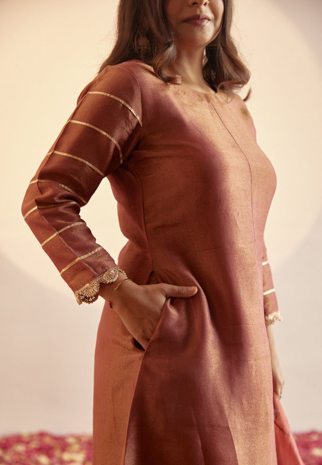 ROSY GOLD TISSUE SILK SUIT SET