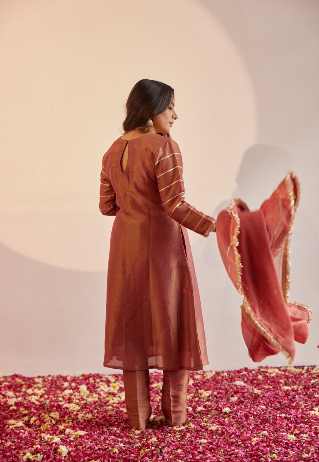 ROSY GOLD TISSUE SILK SUIT SET