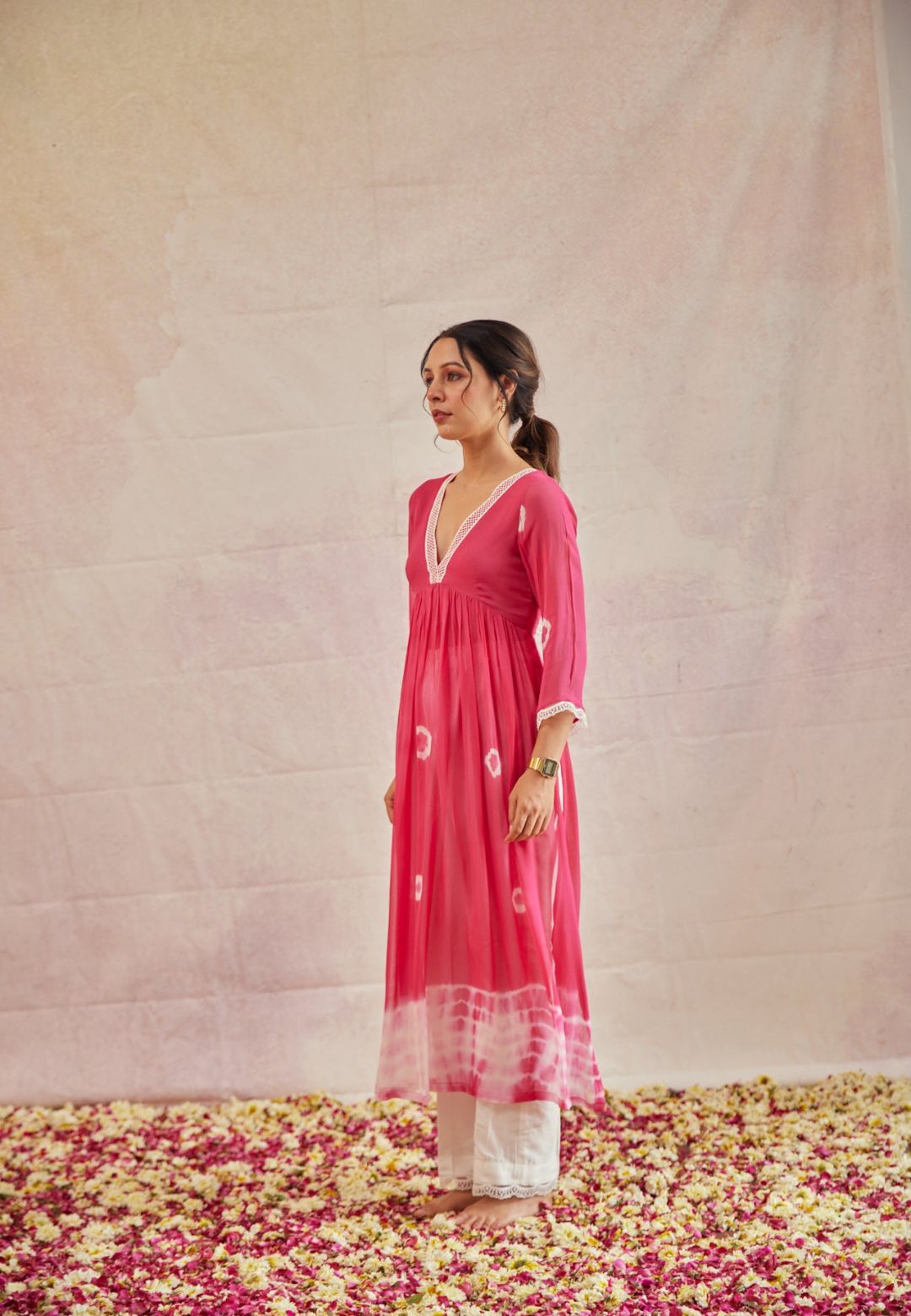 ROSE PINK SHIBORI KURTA SET