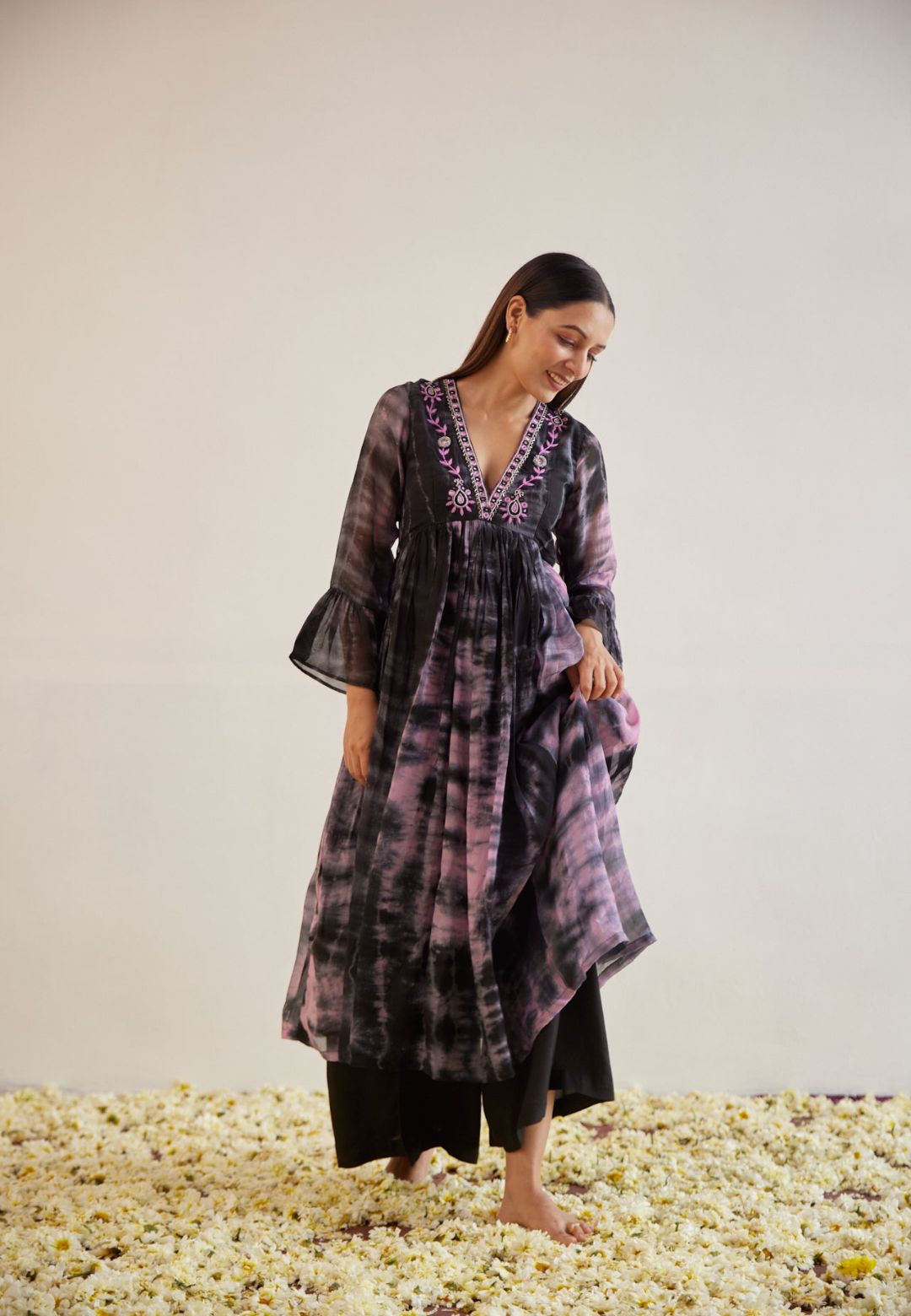 BLACK PINK ORGANZA SILK KURTA SET