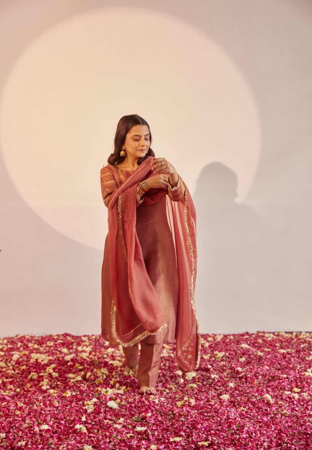 ROSY GOLD TISSUE SILK SUIT SET