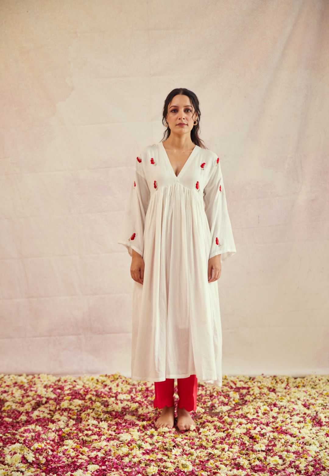 WHITE TITLI COTTON SILK BUTTERFLY KURTA SET