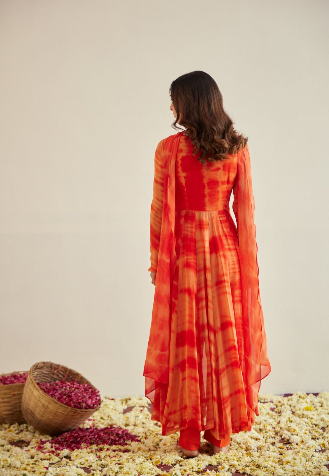 DEEP ORANGE SUNRISE SHIBORI SUIT SET